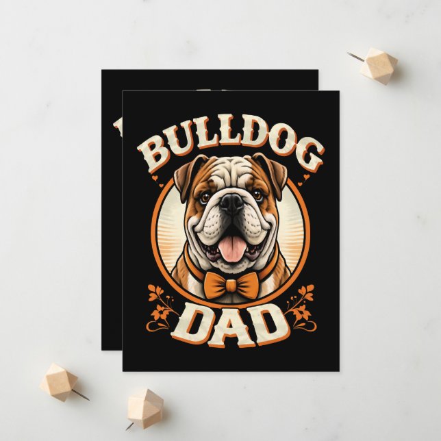 Faire-part Papa Bouledogue – Cute Vintage Bouledogue Fête des (Devant/Arrière en situation)