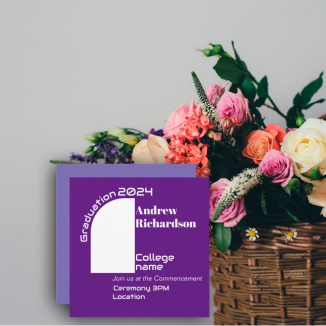 Faire-part Papier blanc violet graduation de l'arc (Créateur téléchargé)