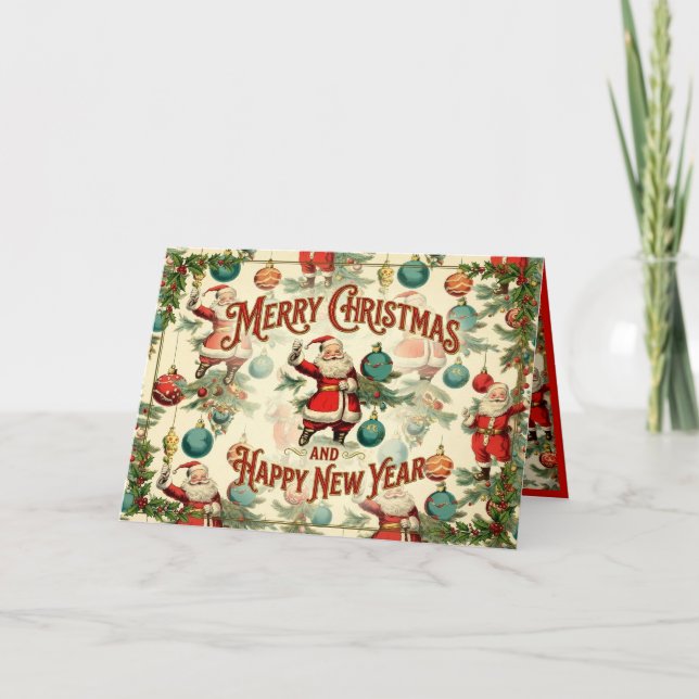 Faire-part Papier cadeau Santa kitsch et ornements (Devant)