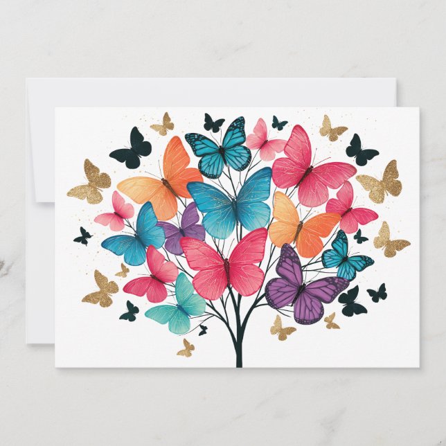 Faire-part Papillon Arbre de Vie de Nature Fantaisiste (Devant)