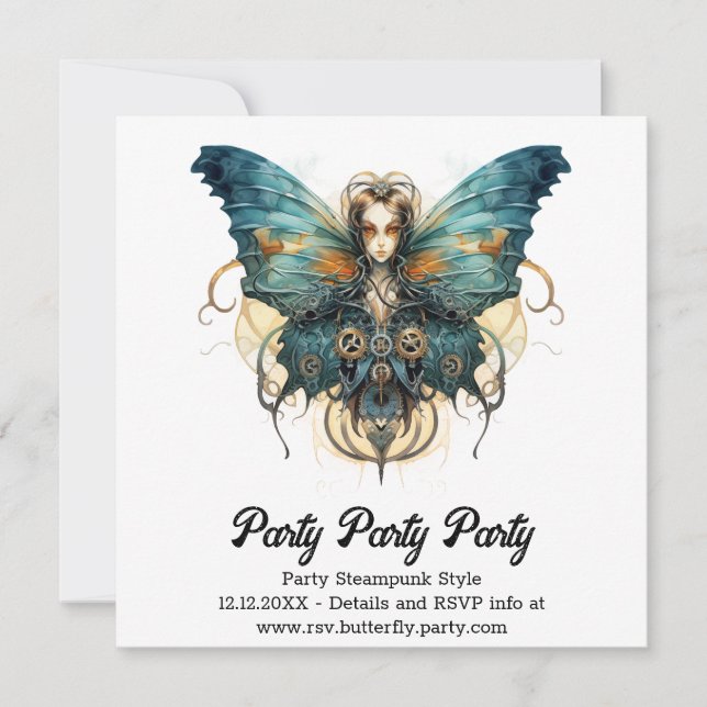 Faire-part Papillon de l'amiral Azur Mariage Steampunk (Devant)