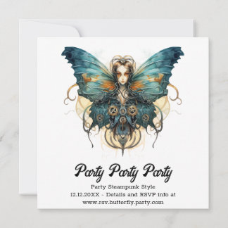 Faire-part Papillon de l'amiral Azur Mariage Steampunk