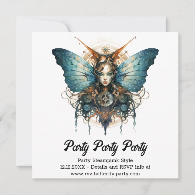 Faire-part Papillon Empereur Pistonwing Mariage Steampunk  (Devant)