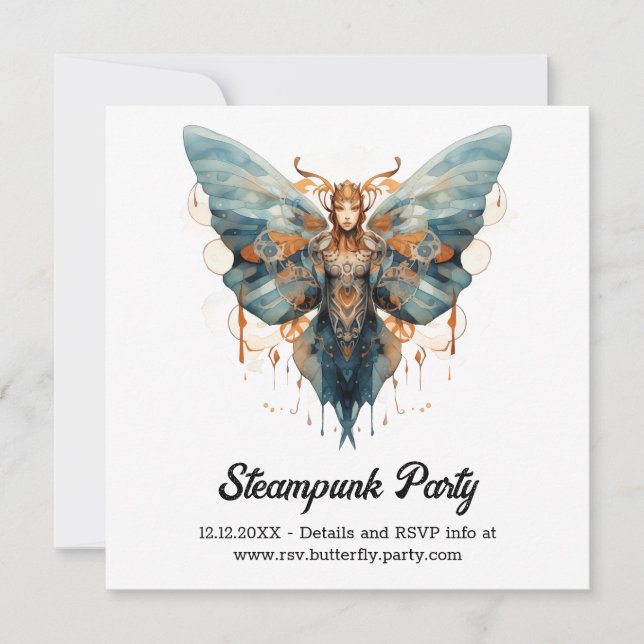 Faire-part Papillon Monarch Cogwing Mariage Steampunk (Devant)