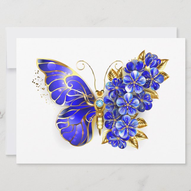 Faire-part Papillon Saphir Fleur (Devant)