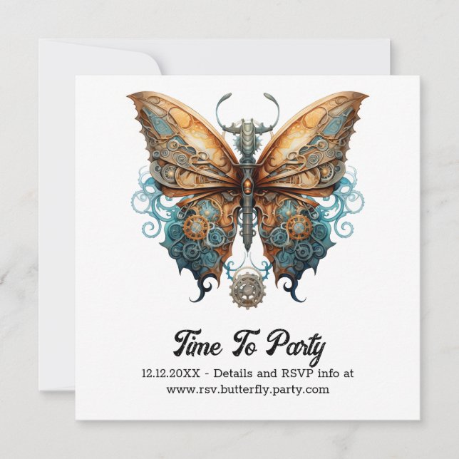 Faire-part Papillon swallowtail Steamlace Mariage Steampunk  (Devant)