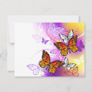 Faire-part Papillons monarques sur fond violet