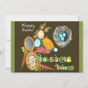 Faire-part Pâques Heure lapin Oeuf Vine Watch Joyeux Pâques