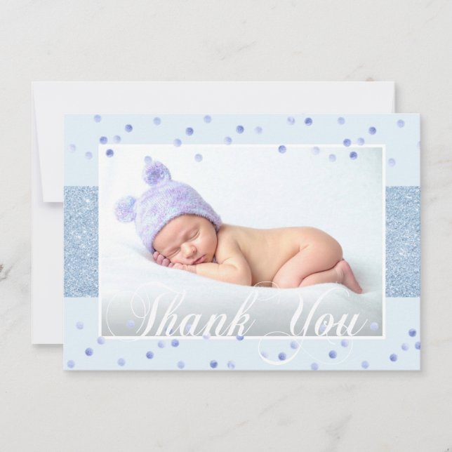 Faire-part Parties scintillant bleu MERCI de garçon mignet |  (Devant)