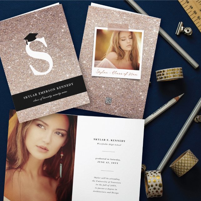 Faire-part Parties scintillant en cuivre Lettre S moderne pho (Créateur téléchargé)