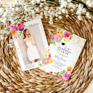 Faire-part Parties scintillant florale botanique Gold