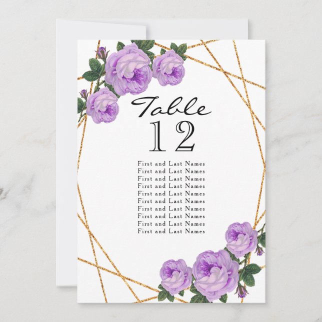 Faire-part Parties scintillant Or Purple Floral Geo Table Pas (Devant)