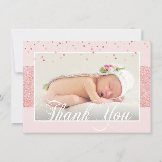 Faire-part Parties scintillant rose rose MERCI mignonne fille (Devant)