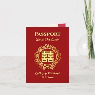 Faire-part Passeport de mariage chinois rouge foncé, save the