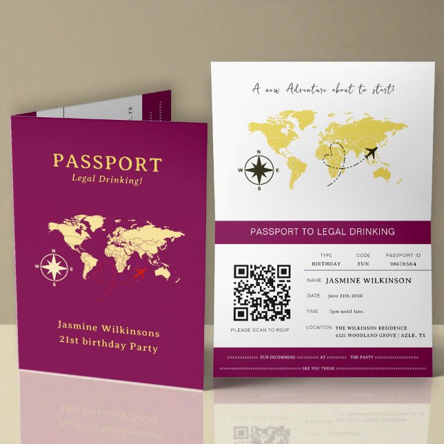 Faire-part Passport 21st Birthday Legal Drinking party (Créateur téléchargé)