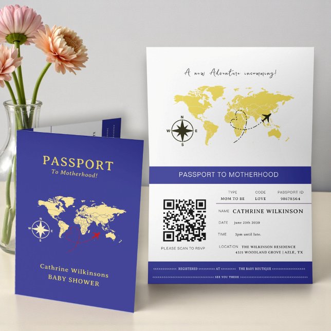 Faire-part Passport To Motherhood Baby Shower Adventure  (Créateur téléchargé)