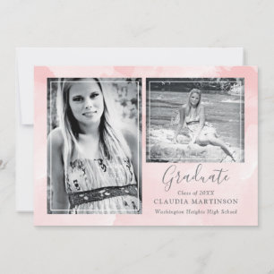 Faire-part Pastel Pink Aquarelle Laver Multi-Photo Graduation