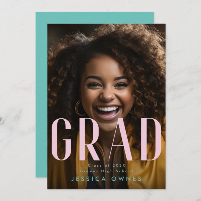 Faire-part Pastel Pink Sea Green High School Class 2024 Photo (Devant / Derrière)