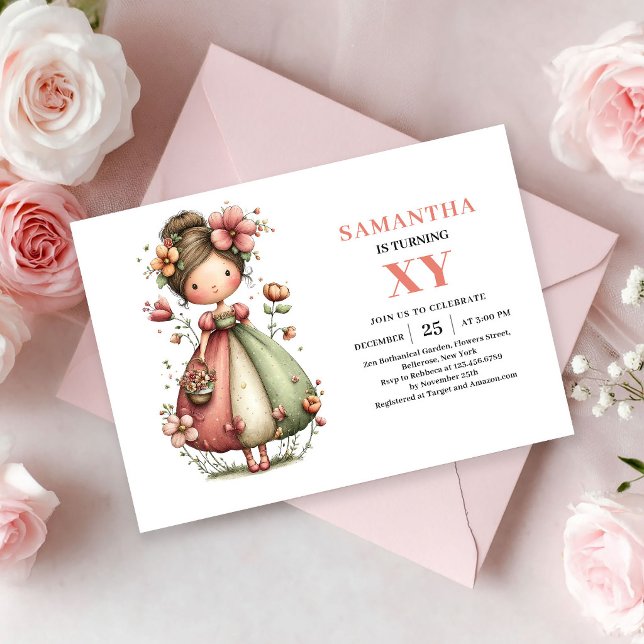 Faire-part pastel pour l'anniversaire d'une fille  (Whimsy Cute Fairy Girl Birthday Pastel invitation)