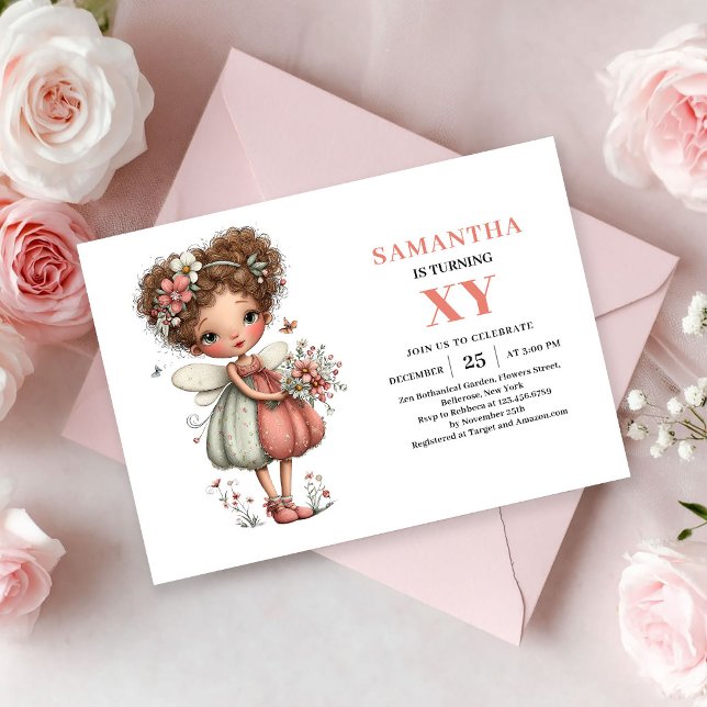 Faire-part pastel pour l'anniversaire d'une fille  (Whimsy Cute Fairy Girl Birthday Pastel invitation)