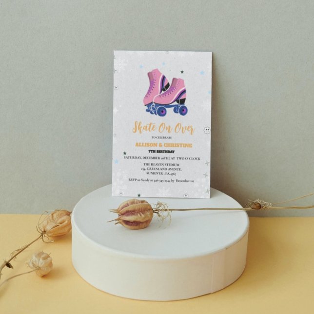 Faire-part Patinage sur glace Twin hiver Patinage d'anniversa (Créateur téléchargé)