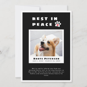 Faire-part Pawprint Coeur Repose en paix Black Pet Perte Phot