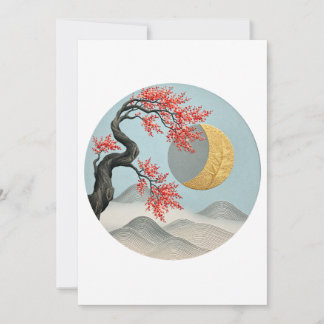 Faire-part Paysage lunaire minimaliste de cerisier japonais