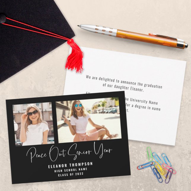Faire-part Peace Out 2 Photo Script 2022 Black Graduation An (Créateur téléchargé)