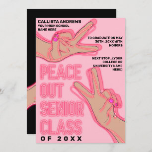 Faire-part Peace Out School Pink Neon Lumières Graduation