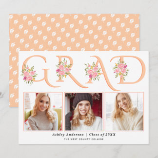 Faire-part Peach GRAD typographie rose roses diplôme de la ph