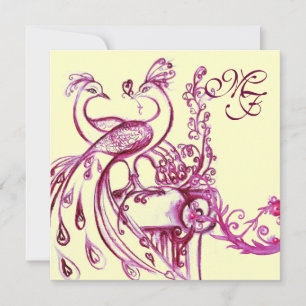 Faire-part PEACOCKS EN AMOUR MONOGRAM Lit Burgundy Rose Blanc