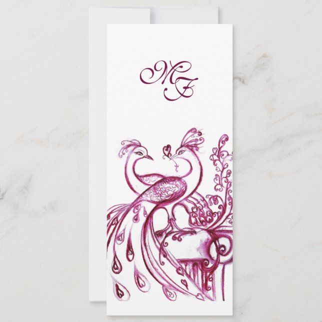 Faire-part PEACOCKS IN LOVE MONOGRAM rouge bordeaux rose blan (Devant)