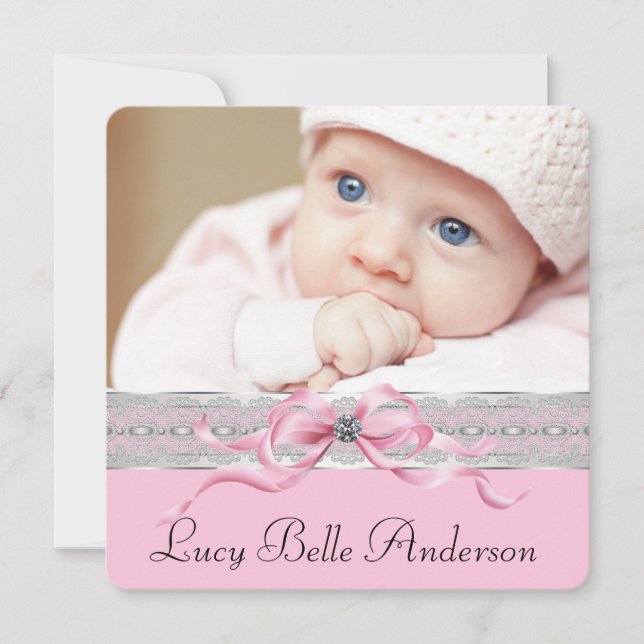 Faire-part Pearls Pink Baby Girl Annonces de naissance (Devant)