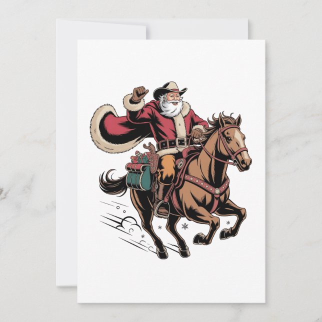 Faire-part Père Noël cow-boy à cheval Noël  (Devant)