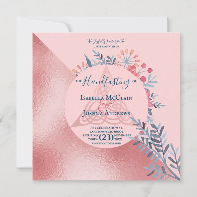 Faire-part Perle Rose Aquarelle Florale Païenne Handfasting (Devant)