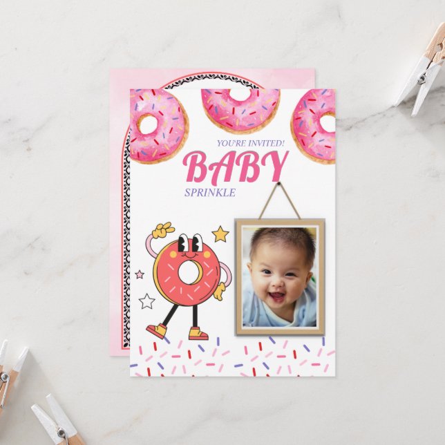 Faire-part personnalisable Bébé Rose Donut Baby Sp (Devant/Arrière en situation)