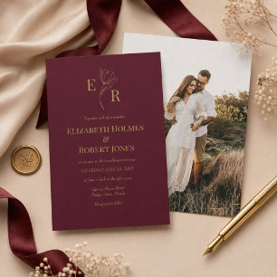 Faire-part personnalisé avec monogramme floral en 
