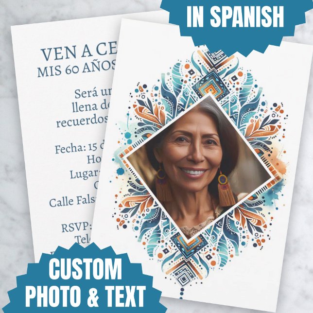 Faire-Part Personnalisé Invitation de 60 Ans Motif (Foto Personalizada Invitación de 60 Años Pattern Invitation)
