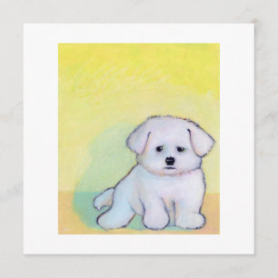 Faire-part Petit chien blanc dessin mignon chiot maltais