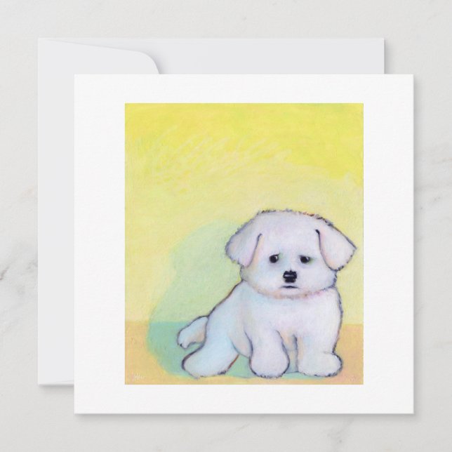 Faire-part Petit chien blanc dessin mignon chiot maltais (Devant)