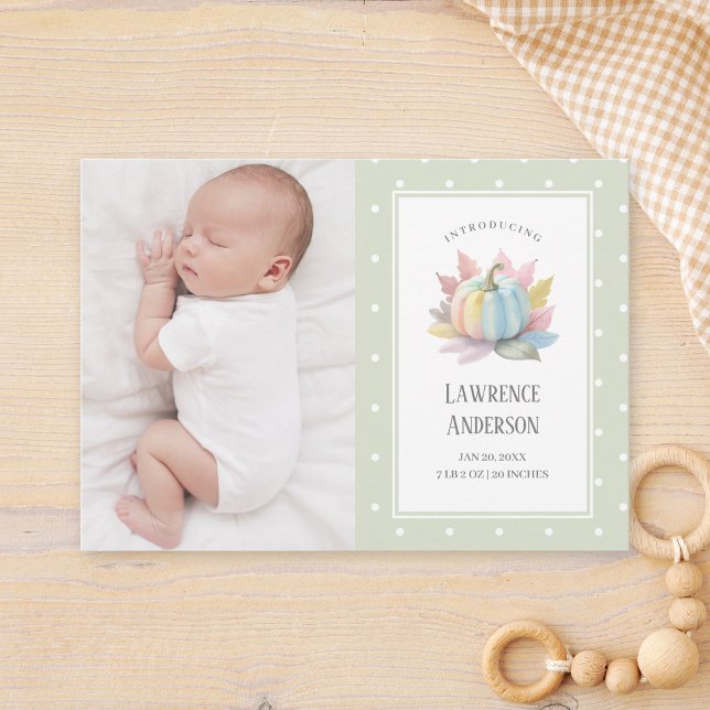 Faire-part Petit Citrouille Lumière Sage Vert 2 Photo Naissan (Créateur téléchargé)