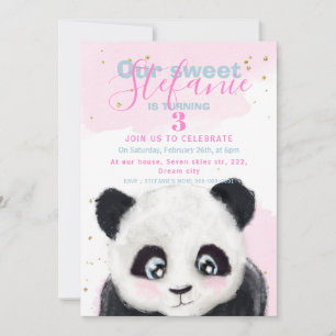 Faire-part Petit panda bébé fille anniversaire