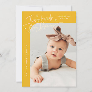 Faire-part Petites Mains Grands Rêves Script Jaune Photo Nais