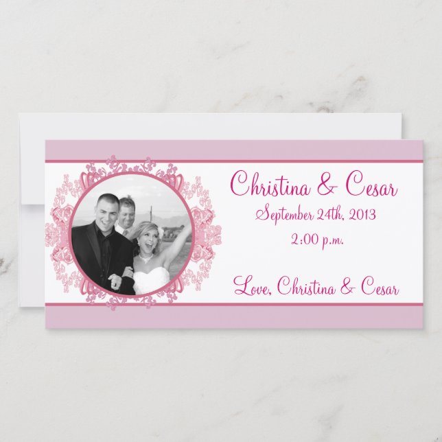 faire-part photo 4x8 Fiançailles rose/violet (Devant)