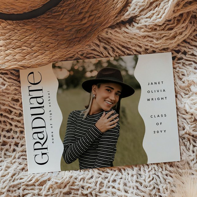 Faire-part Photo à Bord Ondulé Moderne Simple Diplômé (Créateur téléchargé)
