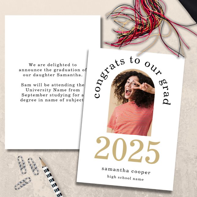 Faire-part Photo Arch moderne 2025 Graduation (front and back view)