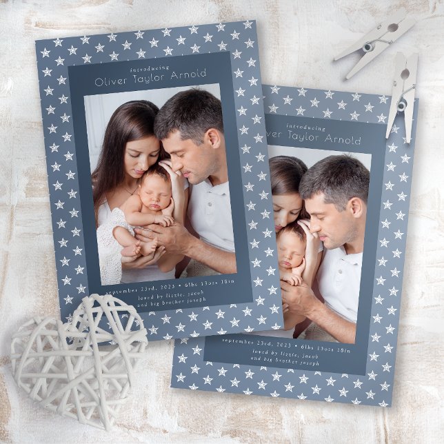 Faire-part Photo Baby Blue Stars Naissance (Créateur téléchargé)