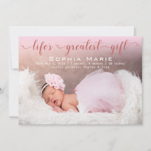 Faire-part Photo Baby Girl Script moderne Naissance des v