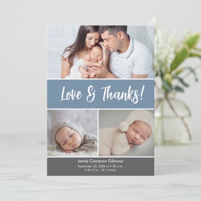 Faire-part photo bébé Dusty Blue Merci (Debout devant)