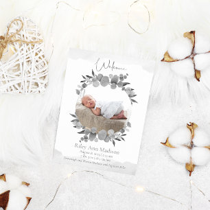 Faire-part Photo bébé Eucalyptus gris moderne